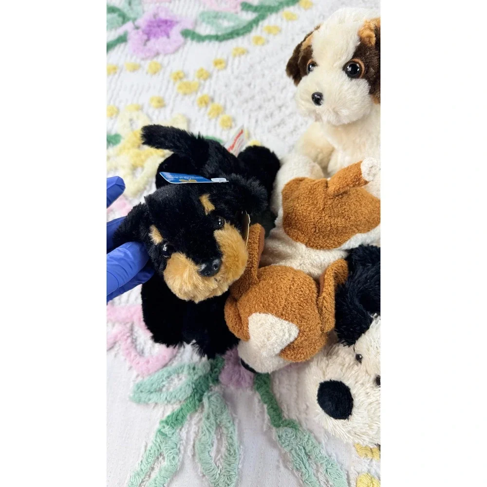 Plushland March of Dimes Puppy Dog Bean Bag Plush Set of 4 Black Brown White